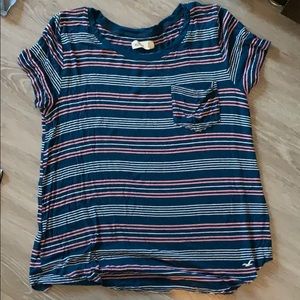 Hollister striped navy tee with front pocket